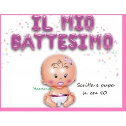 Festone in palloncini il mio battesimo rosa decorazione 