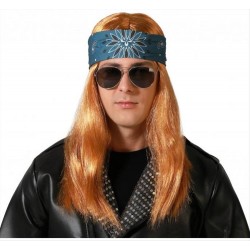 Parrucca uomo capelli lunghi liscia con fascia motocic. anni 80 