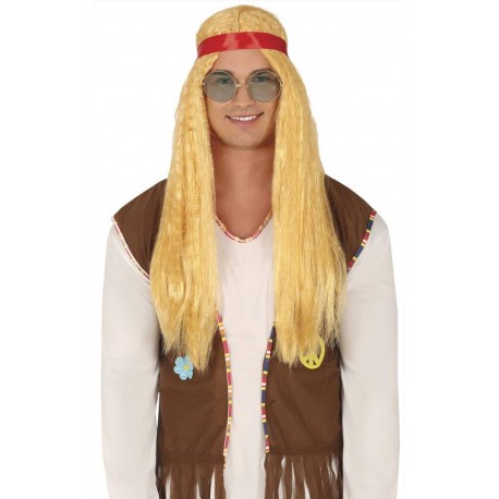 Parrucca Hippie uomo donna bionda lunga frise  con fascia