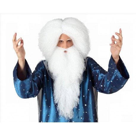 Parrucca e barba lunga bianca da  uomo mago Merlino 