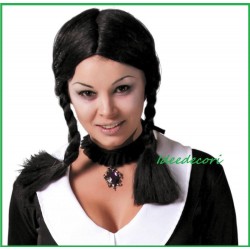 Parrucca con trecce nere donna Mercoledì Addam