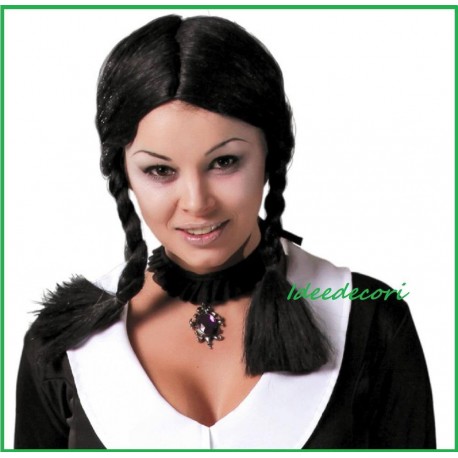 Parrucca con trecce nere donna Mercoledì Addam