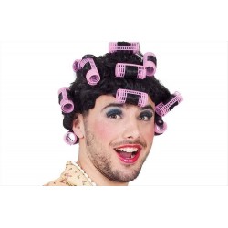 Parrucca Corta con Bigodini capelli neri uomo donna unisex Carnevale 